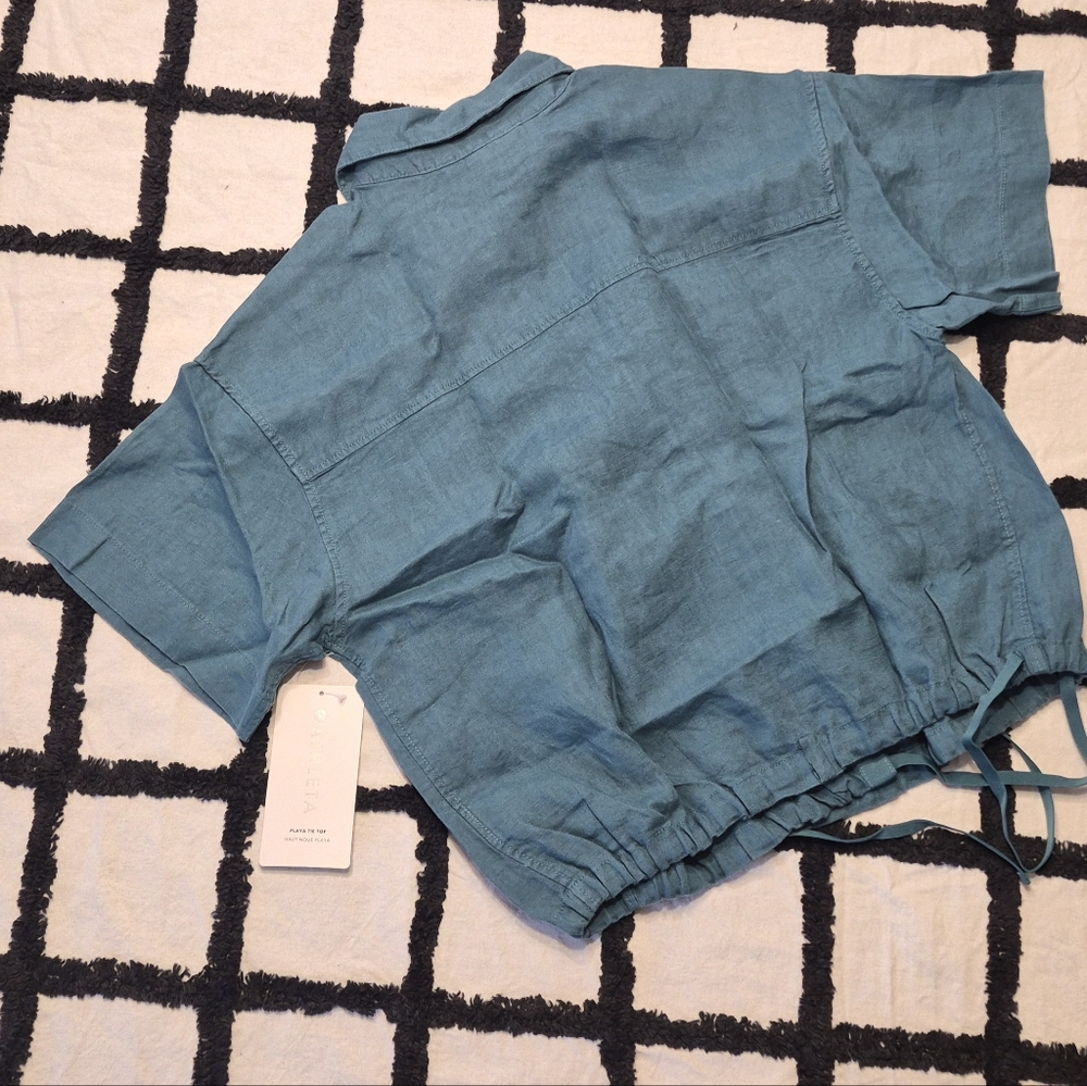 NWT Athleta Borealis Green Lightweight Playa Linen Tie Top Shirt - Picture 9 of 14